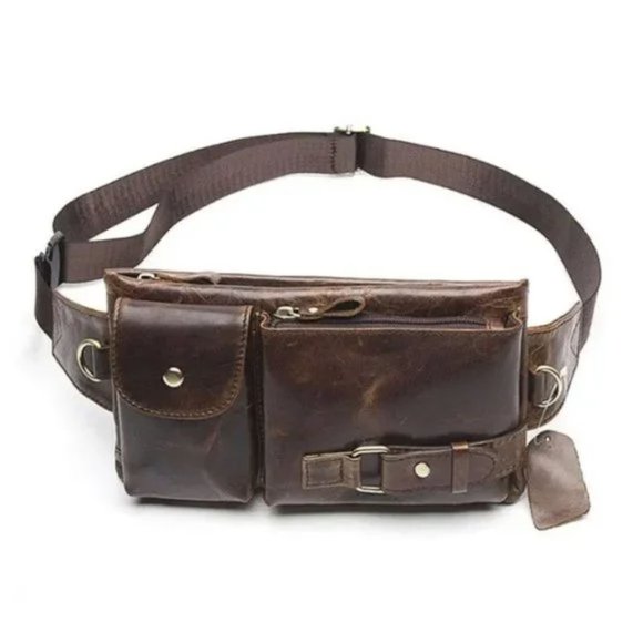 New Leather Fanny Pack, Waist Bag for Travel Outdoor Brown 09 - Picture 1 of 9
